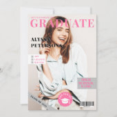 Faire-part Revue couverture 2 photos rose tendance graduation (Devant)