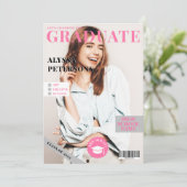 Faire-part Revue couverture 2 photos rose tendance graduation (Debout devant)