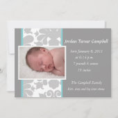 Faire-part Ribbon floral gris -turquoise (Devant)