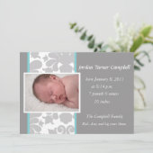 Faire-part Ribbon floral gris -turquoise (Debout devant)