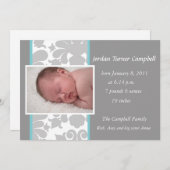 Faire-part Ribbon floral gris -turquoise (Devant / Derrière)