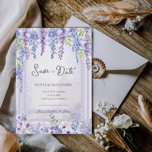 Faire-part Romantic Lavender Wisteria Save the Date