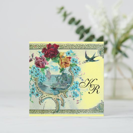 Faire-part ROMANTİCA 3 MONOGRAM, Mariage jaune bleu (Debout devant)