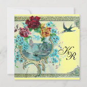Faire-part ROMANTİCA 3 MONOGRAM, Mariage jaune bleu (Devant)