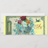 Faire-part ROMANTİCA 3 MONOGRAS, bleu rose rouge jaune (Devant)