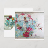 FAIRE-PART ROMANTİCA/ COLOMBE BLANCHE, ROSES FLEUR DE MARIAGE (Devant / Derrière)