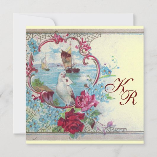 Faire-part ROMANTİCA MONOGRAM Bleu sarcelle Or Mariage (Devant)