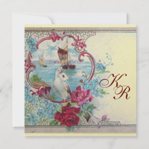 Faire-part ROMANTİCA MONOGRAM Bleu sarcelle Or Mariage