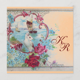 FAIRE-PART ROMANTIQUE ÉLÉGANT MONOGRAMME DE FLEURS DE MARIAGE