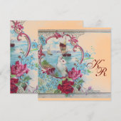 FAIRE-PART ROMANTIQUE ET ÉLÉGANT MONOGRAMME FLEURI DE MARIAGE (Devant / Derrière)