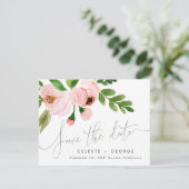 Faire-part romantique rose rose floral enregistrer la date (Debout devant)