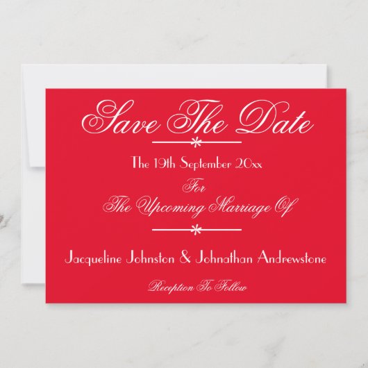 Faire-part Romantique rouge chic script Mariage Enregistrer l (Devant)