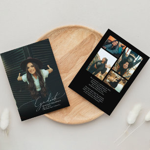 Faire-part Romantique Script Black Photo Collage Graduation