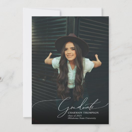 Faire-part Romantique Script Black Photo Collage Graduation (Devant)