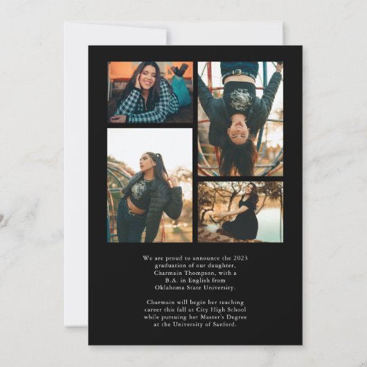 Faire-part Romantique Script Black Photo Collage Graduation (Dos)