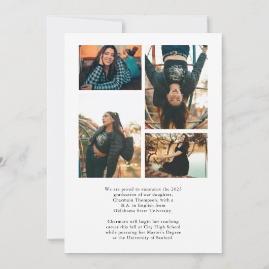 Faire-part Romantique Script Photo Collage Graduation (Dos)