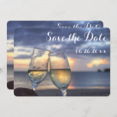 Faire-part rond de plage au coucher du soleil (Devant / Derrière)