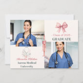 Faire-part Rose 2 Photo Aquarelle Diplômée École d'Infirmière (Devant)