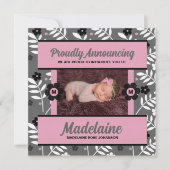 Faire-part rose bébé en fleurs avec bébé photo (Devant)