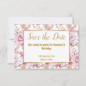 FAIRE-PART ROSE BLANC BOUQUET FLEURS SAUVER L'OR DATE (Devant)