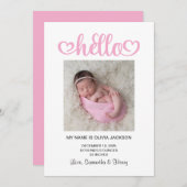 Faire-part Rose Bonjour Coeurs Script naissance (Devant / Derrière)