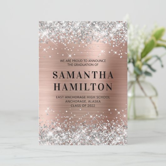 Faire-part Rose de Parties scintillant d'argent Gold Ombre Fo (Debout devant)