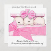 Faire-part rose d'invitation de baby shower de (Devant / Derrière)