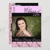 Faire-part rose d'obtention du diplôme de Camo (Devant / Derrière)