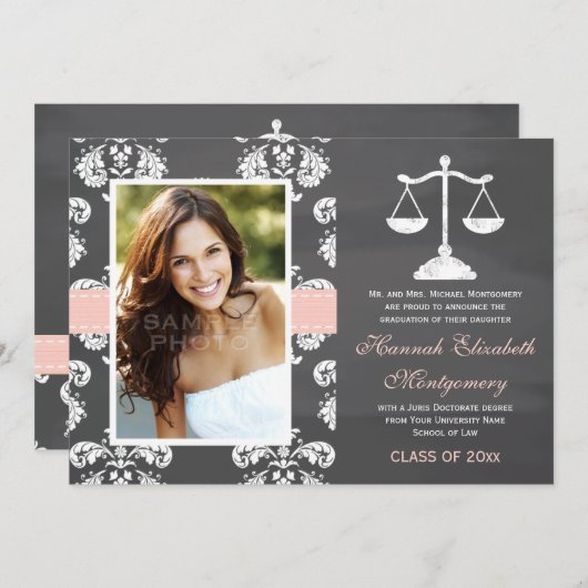 FAIRE-PART ROSE D'OBTENTION DU DIPLÔME DE TABLEAU (Devant / Derrière)