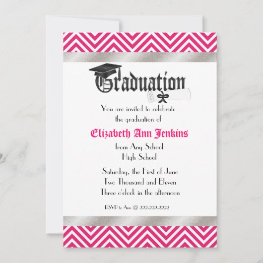 Faire-part rose et blanc d'obtention du diplôme de (Devant)