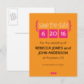 Faire-part rose et orange vifs Enregistrer la carte postale D (Devant / Derrière)