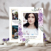 Faire-part Rose Floral 4 Photo Collage Gold Frame Graduation