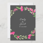 Faire-part Rose Floral Vert foncé gris foncé Elégant Mariage (Dos)