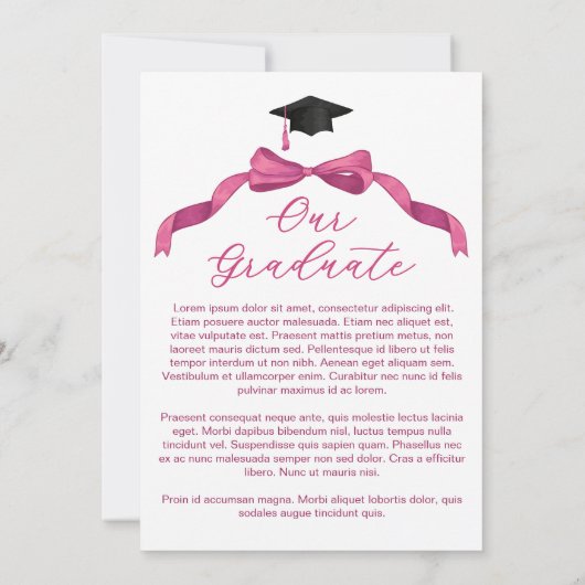 Faire-part Rose Fuchsia Pink Bow Arch Photo Graduation (Dos)