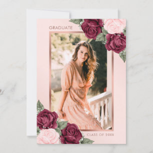 Faire-part Rose Gold Burgundy Rose Fleurie Photo de Remise de