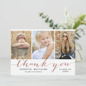 Faire-part Rose Gold Chic Script Photo Graduation Merci (Debout devant)