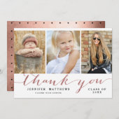 Faire-part Rose Gold Chic Script Photo Graduation Merci (Devant / Derrière)