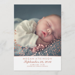 Faire-part Rose Gold Effect Bébé haleine Photo naissance