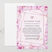 Faire-part Rose Gold et Fleurs Géométriques Rose pour Invité  (Devant / Derrière)