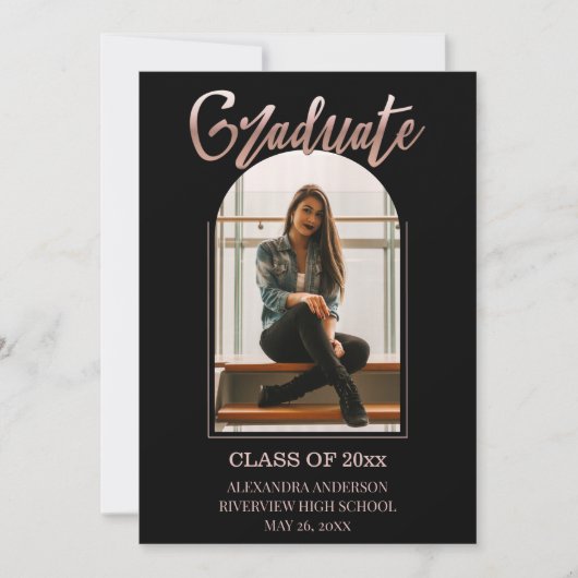 Faire-part Rose Gold Faux Foil Arch Frame Photo Graduation (Devant)