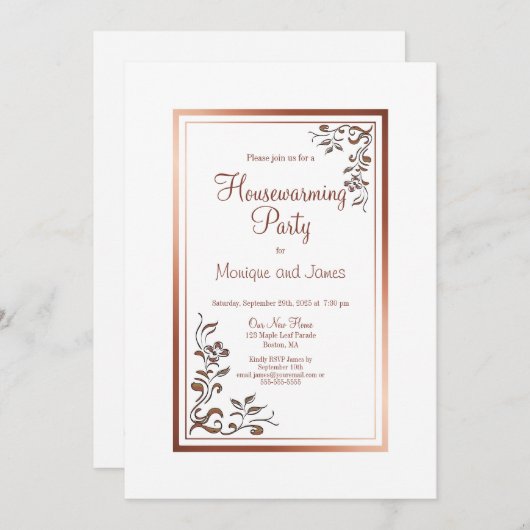 Faire-part Rose Gold Floral Frontière Foyer (Devant / Derrière)