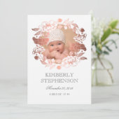 Faire-part Rose Gold Floral Sweet Nouveau-né Photo Naissance (Debout devant)