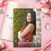 Faire-part Rose Gold Graduation Photo Modern Script Hearts