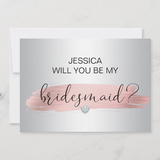 Faire-part Rose Gold Silver Serez-vous mon Mariage Bridesmaid (Devant)