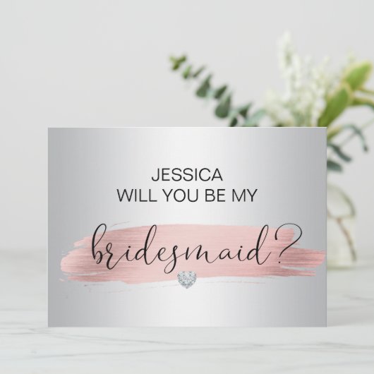 Faire-part Rose Gold Silver Serez-vous mon Mariage Bridesmaid (Debout devant)