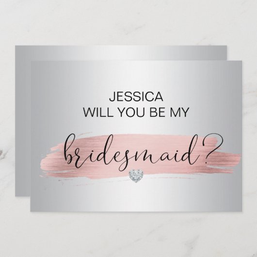 Faire-part Rose Gold Silver Serez-vous mon Mariage Bridesmaid (Devant / Derrière)