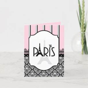 Faire-part Rose, gris, noir, damas, pois, annonce à rayures