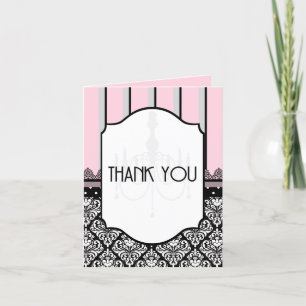 Faire-part Rose, gris, noir, damas, pois, rayure