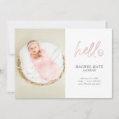 Faire-part Rose Hello Script Photo Rose Gold Polka Dot Girl (Devant)