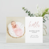 Faire-part Rose Hello Script Photo Rose Gold Polka Dot Girl (Debout devant)